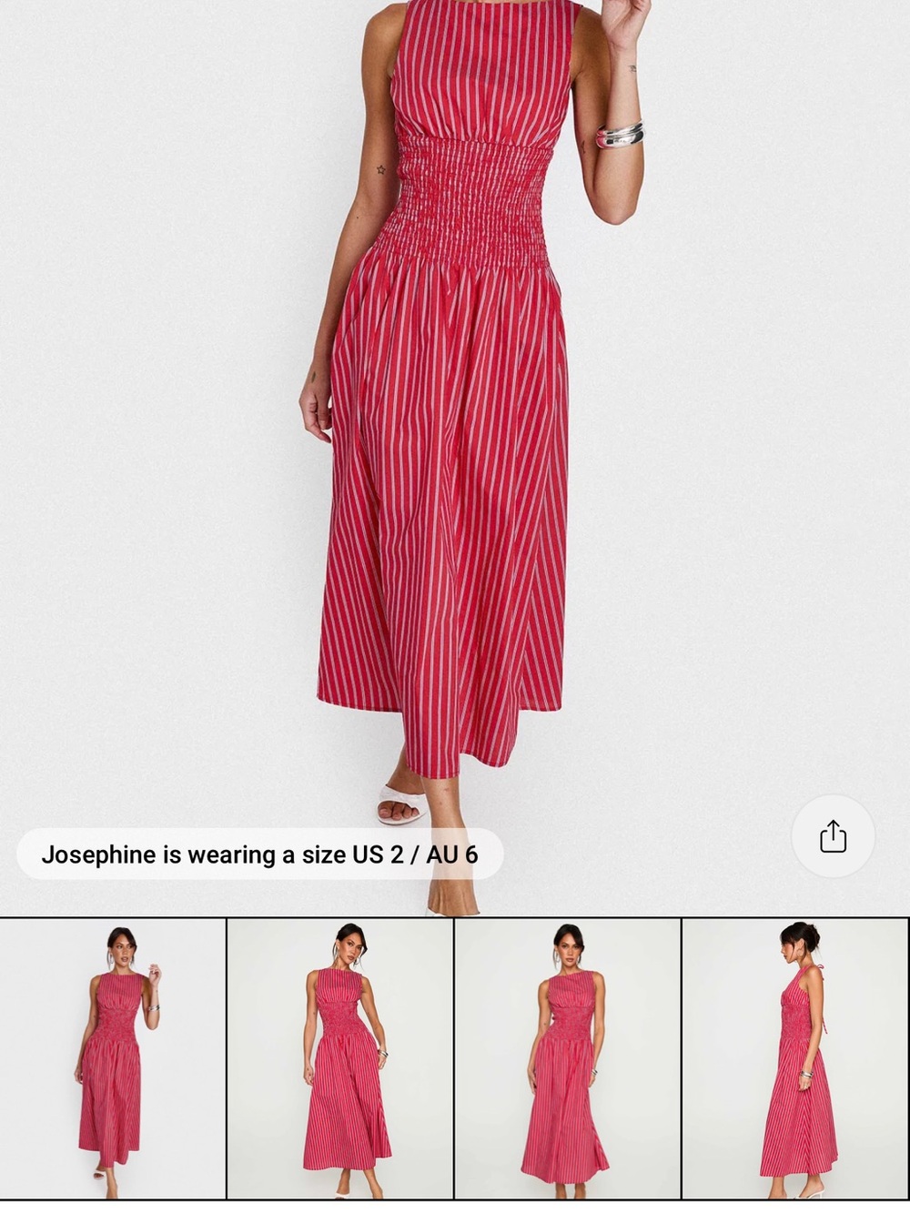 Princess Polly Red Striped Smocked Midi Dress